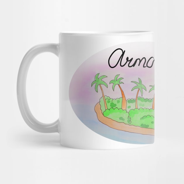 Armona watercolor Island travel, beach, sea and palm trees. Holidays and rest, summer and relaxation by grafinya